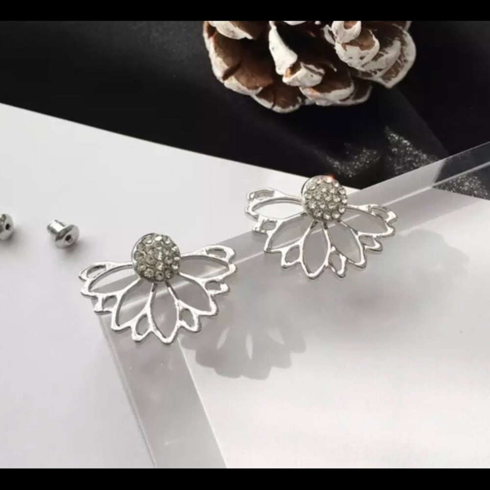 Silver Crystal Stud Earrings - Picture 3 of 3